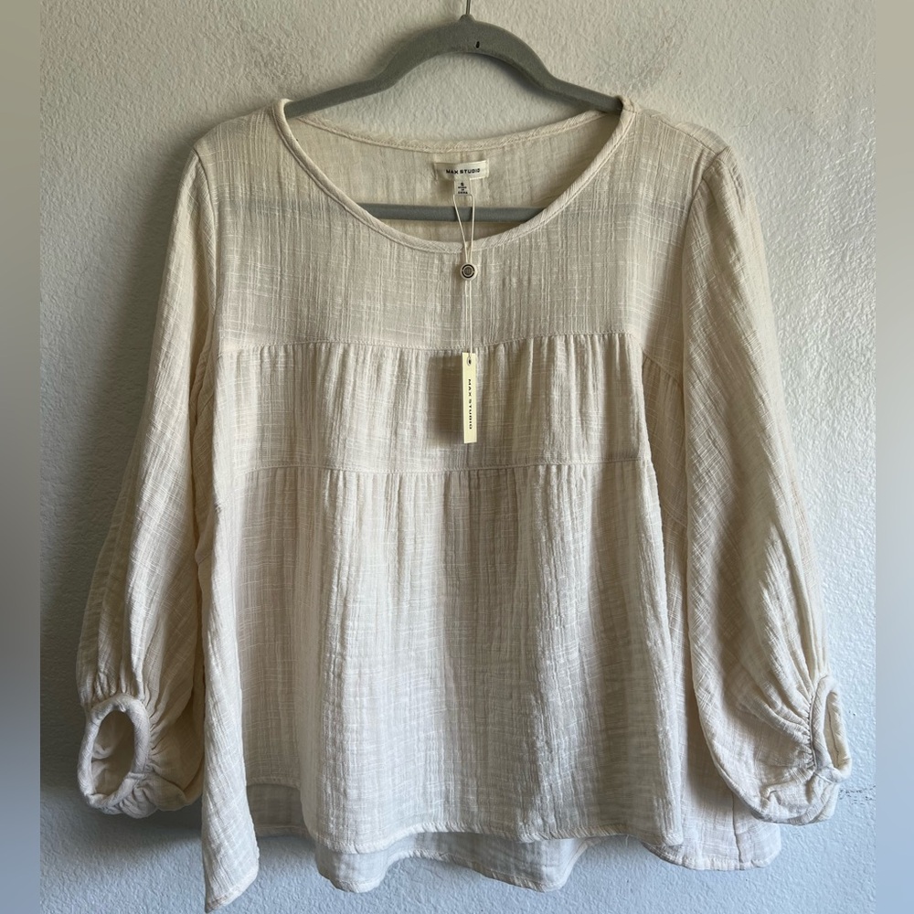Max Studio Women's Cream Blouse with Balloon Sleeves Size S Color Cream NWT